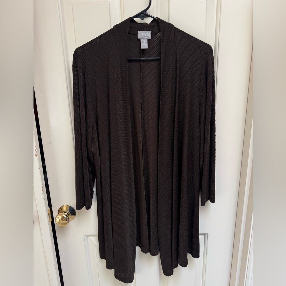 Chicos Dark Brown Travellers Stripe Topper